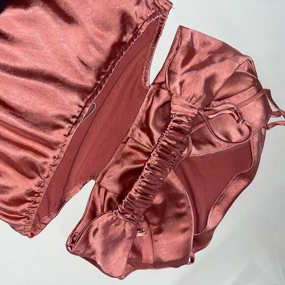 Astr The Label Colette Pink Satin Cutout Midi Dress (0613) - Picture 6 of 7